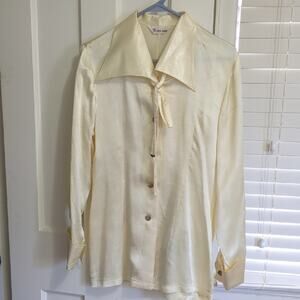Yellow Silk Long Sleeve Button-Up Shirt